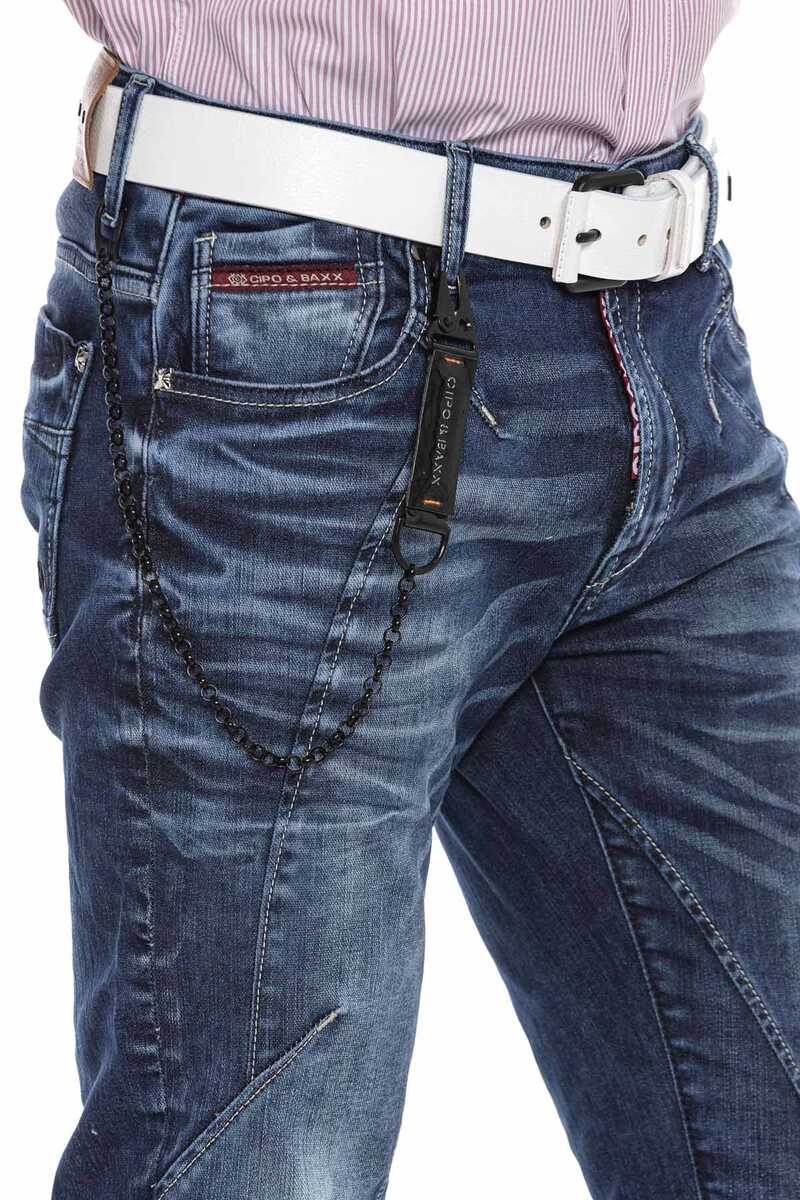 CD676 Men's Straight Fit Jeans with fashionable decorative stitching