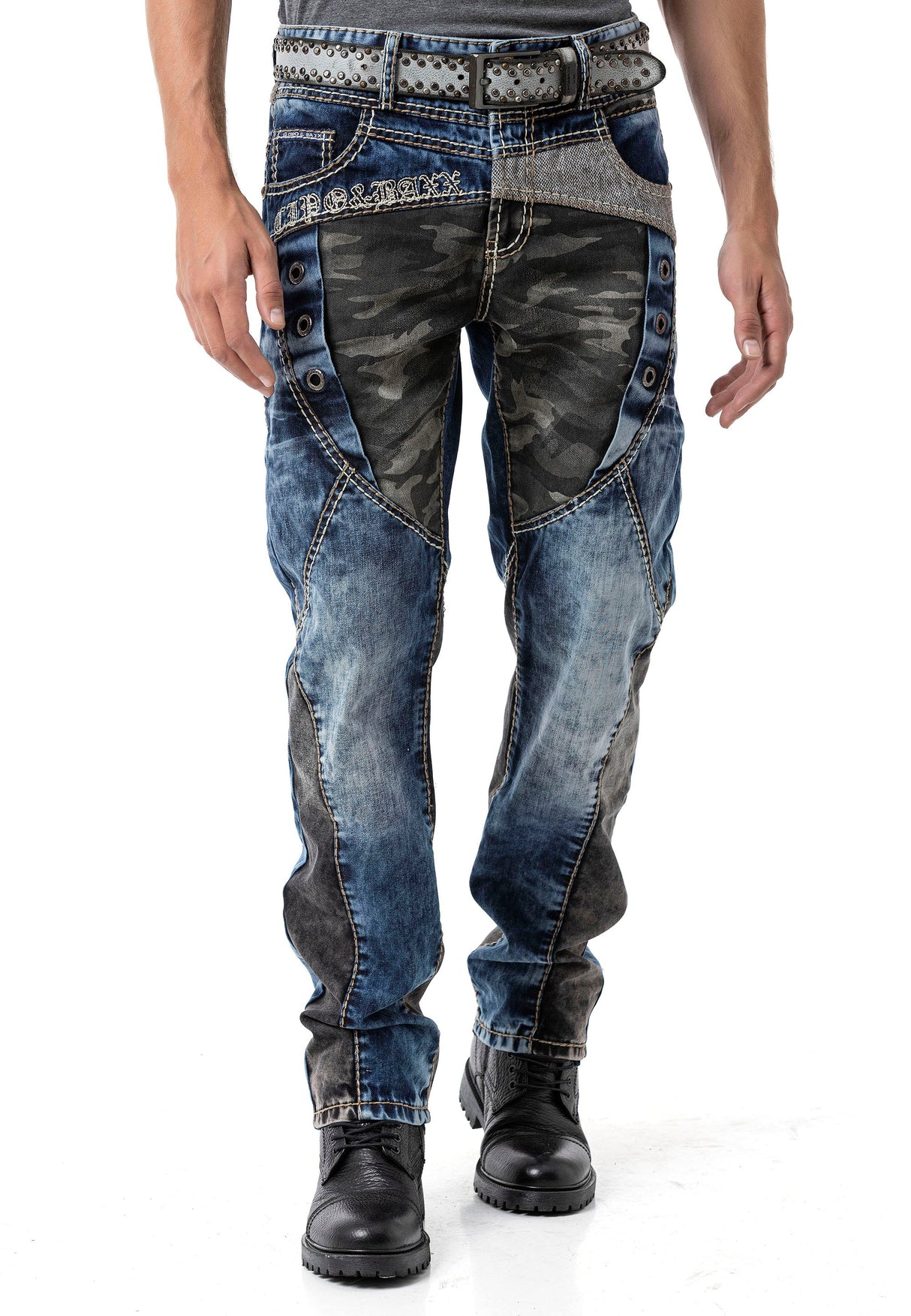 CD894 – Men's Jeans Stylish Patchwork Design, Regular Fit