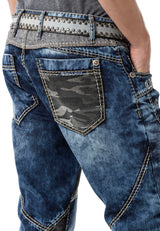 CD894 – Men's Jeans Stylish Patchwork Design, Regular Fit
