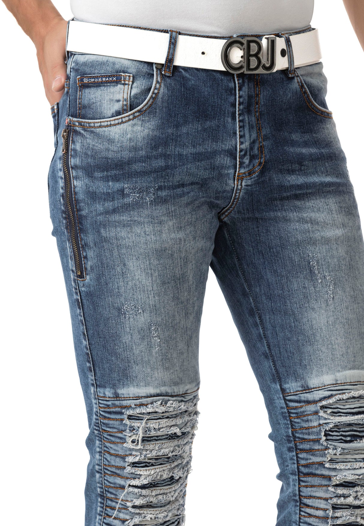 CD898 Men's Slim Fit Jeans – Stylish design with zipper details