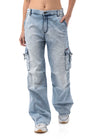 WD544 Women's Baggy Jeans – Relaxed Fit Trousers in Ice Blue with Cargo Pockets