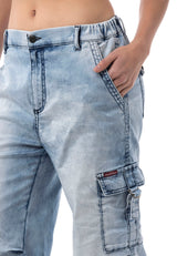 WD544 Women's Baggy Jeans – Relaxed Fit Trousers in Ice Blue with Cargo Pockets