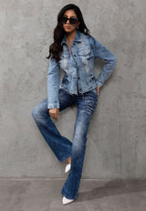 WJ229 Trendy women's denim jacket with sophisticated back design