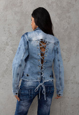 WJ229 Trendy women's denim jacket with sophisticated back design