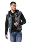 CJ309 Men's denim jacket with sweat hood and sweat sleeves