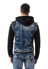 CJ309 Men's denim jacket with sweat hood and sweat sleeves