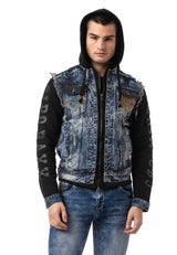 CJ309 Men's denim jacket with sweat hood and sweat sleeves