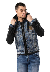 CJ309 Men's denim jacket with sweat hood and sweat sleeves