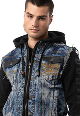 CJ309 Men's denim jacket with sweat hood and sweat sleeves