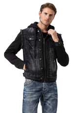 CJ307 Men's denim jacket with sweat sleeves and hood