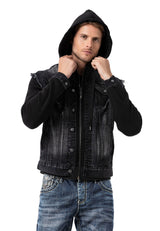 CJ307 Men's denim jacket with sweat sleeves and hood