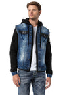 CJ307 Men's denim jacket with sweat sleeves and hood
