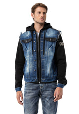 CJ307 Men's denim jacket with sweat sleeves and hood