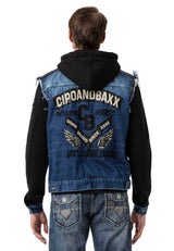 CJ307 Men's denim jacket with sweat sleeves and hood