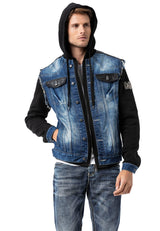 CJ307 Men's denim jacket with sweat sleeves and hood