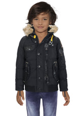 CMK103 Boys' Winter Jacket – Black children's jacket with fur hood & zippered pockets