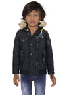 CMK103 Boys' Winter Jacket – Black children's jacket with fur hood & zippered pockets