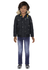CMK103 Boys' Winter Jacket – Black children's jacket with fur hood & zippered pockets