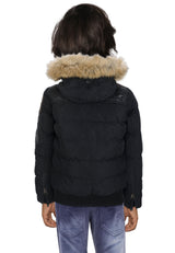 CMK103 Boys' Winter Jacket – Black children's jacket with fur hood & zippered pockets