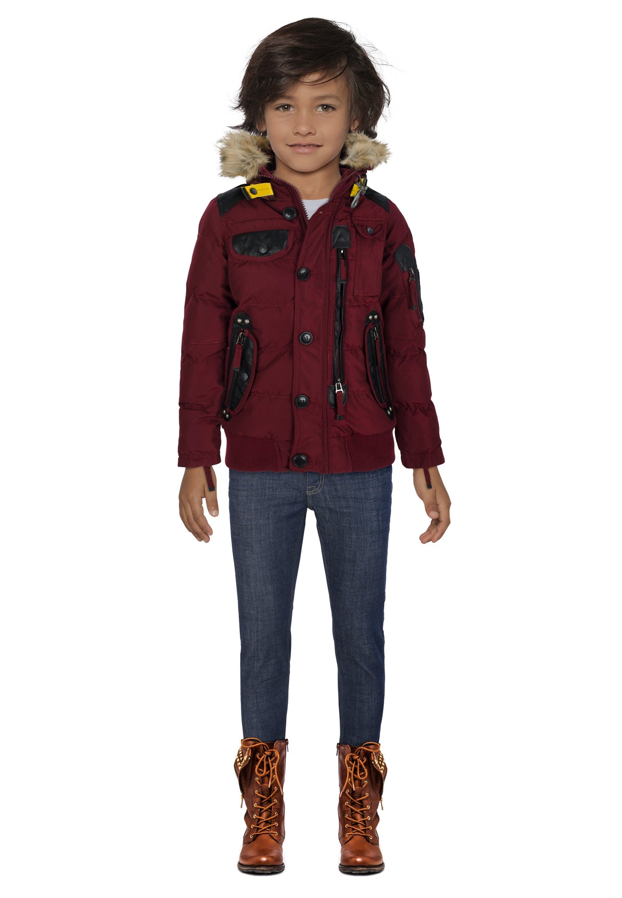 CMK103 Boys' Winter Jacket – Black children's jacket with fur hood & zippered pockets