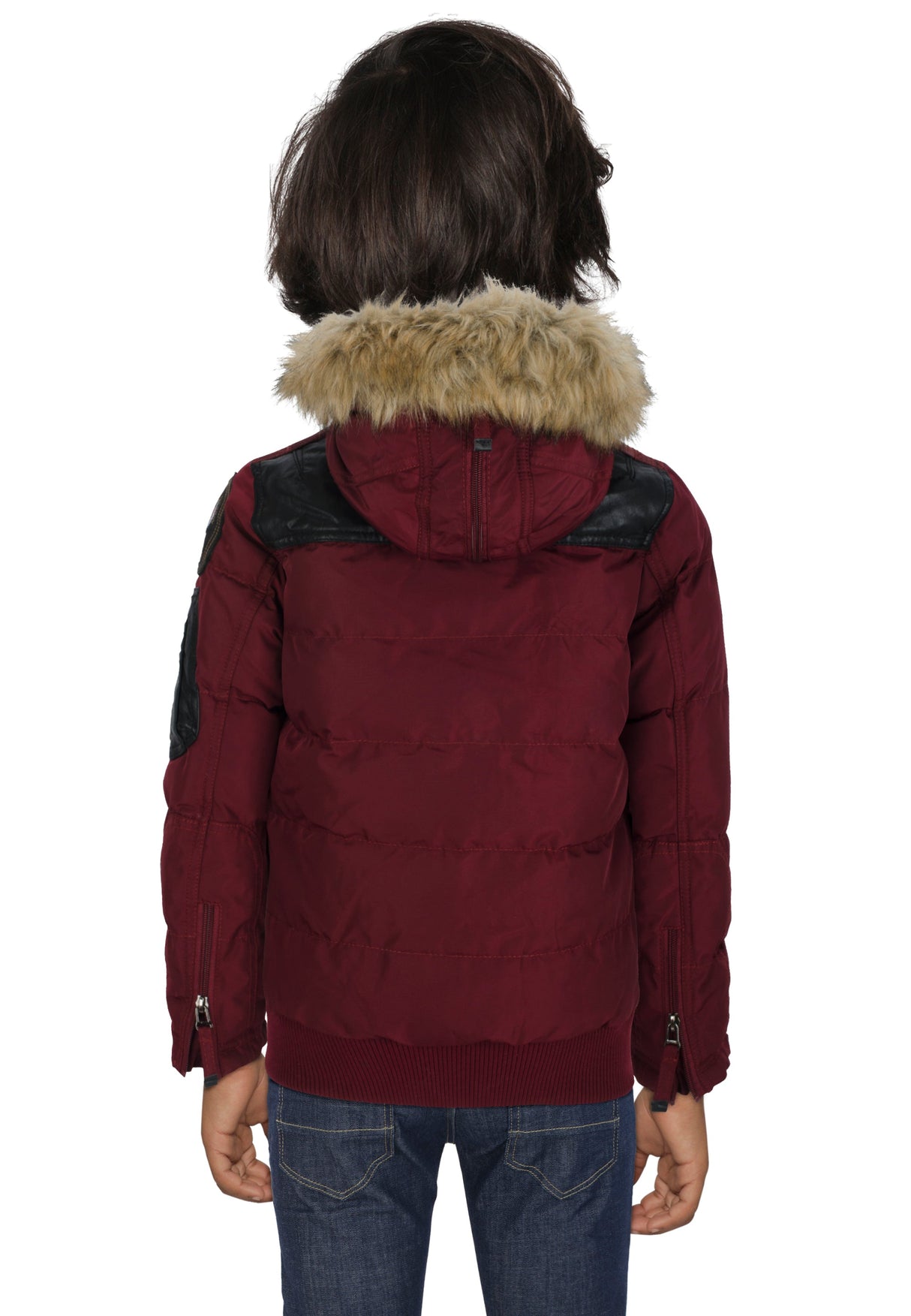 CMK103 Boys' Winter Jacket – Black children's jacket with fur hood & zippered pockets