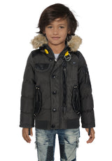 CMK103 Boys' Winter Jacket – Black children's jacket with fur hood & zippered pockets