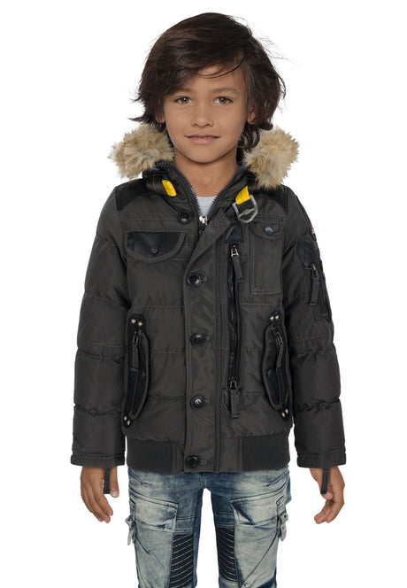 CMK103 Boys' Winter Jacket – Black children's jacket with fur hood & zippered pockets