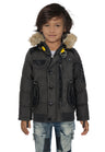 CMK103 Boys' Winter Jacket – Black children's jacket with fur hood & zippered pockets