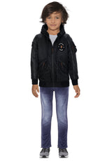 CMK101 – Black children's jacket with hood and zippered pockets