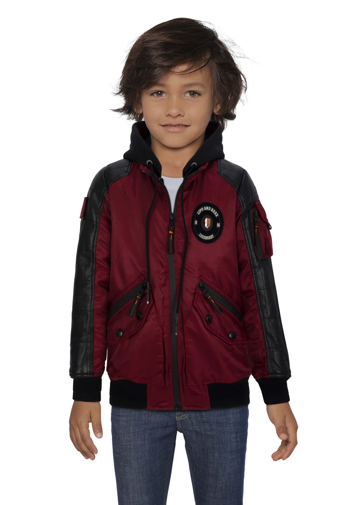 CMK101 – Black children's jacket with hood and zippered pockets