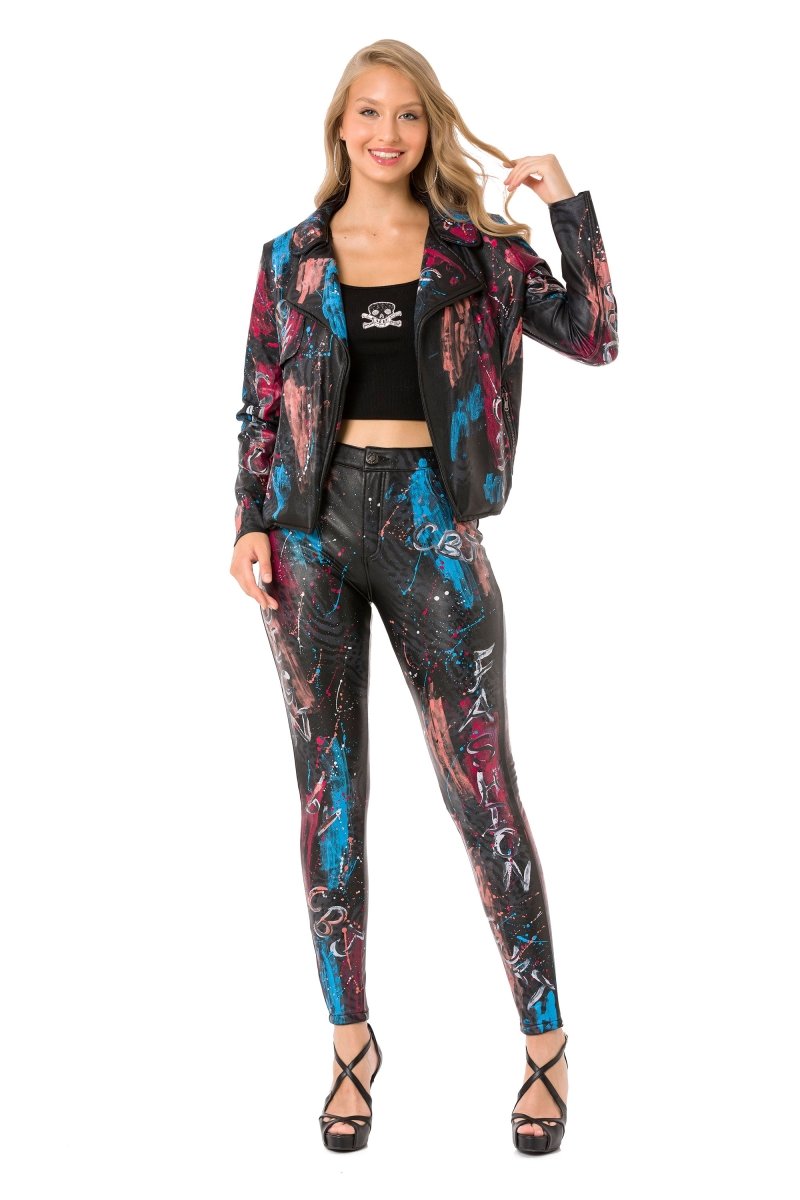 WD487 Women's skinny jeans in a trendy print design