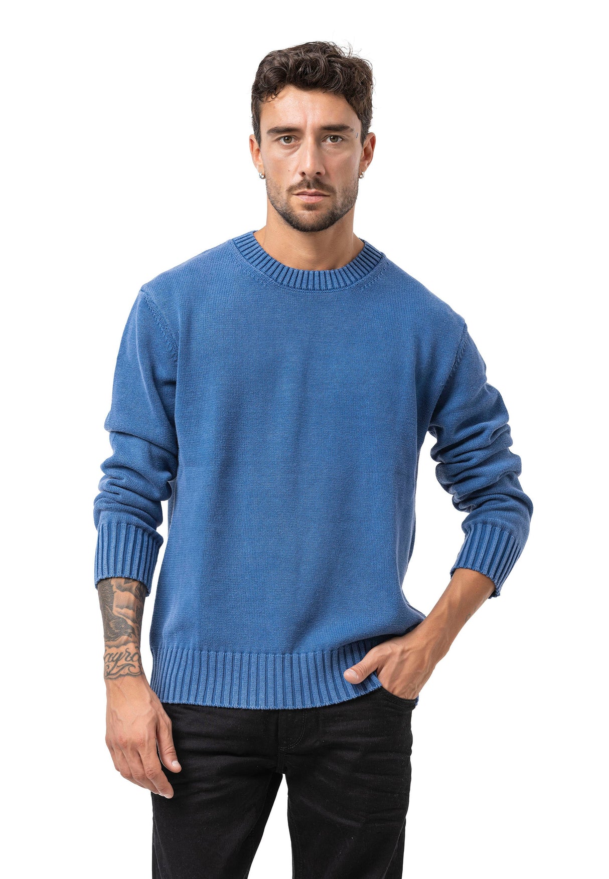 CP289 Men's Cotton Crew Neck Knit Sweater – Texture Meets Comfort