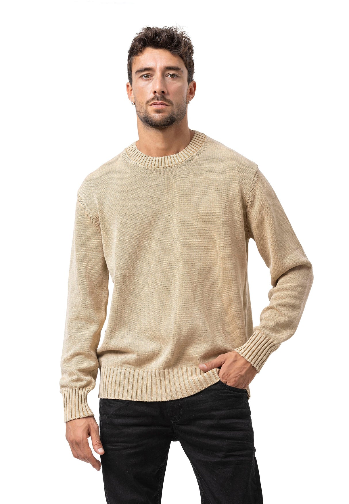 CP289 Men's Cotton Crew Neck Knit Sweater – Texture Meets Comfort