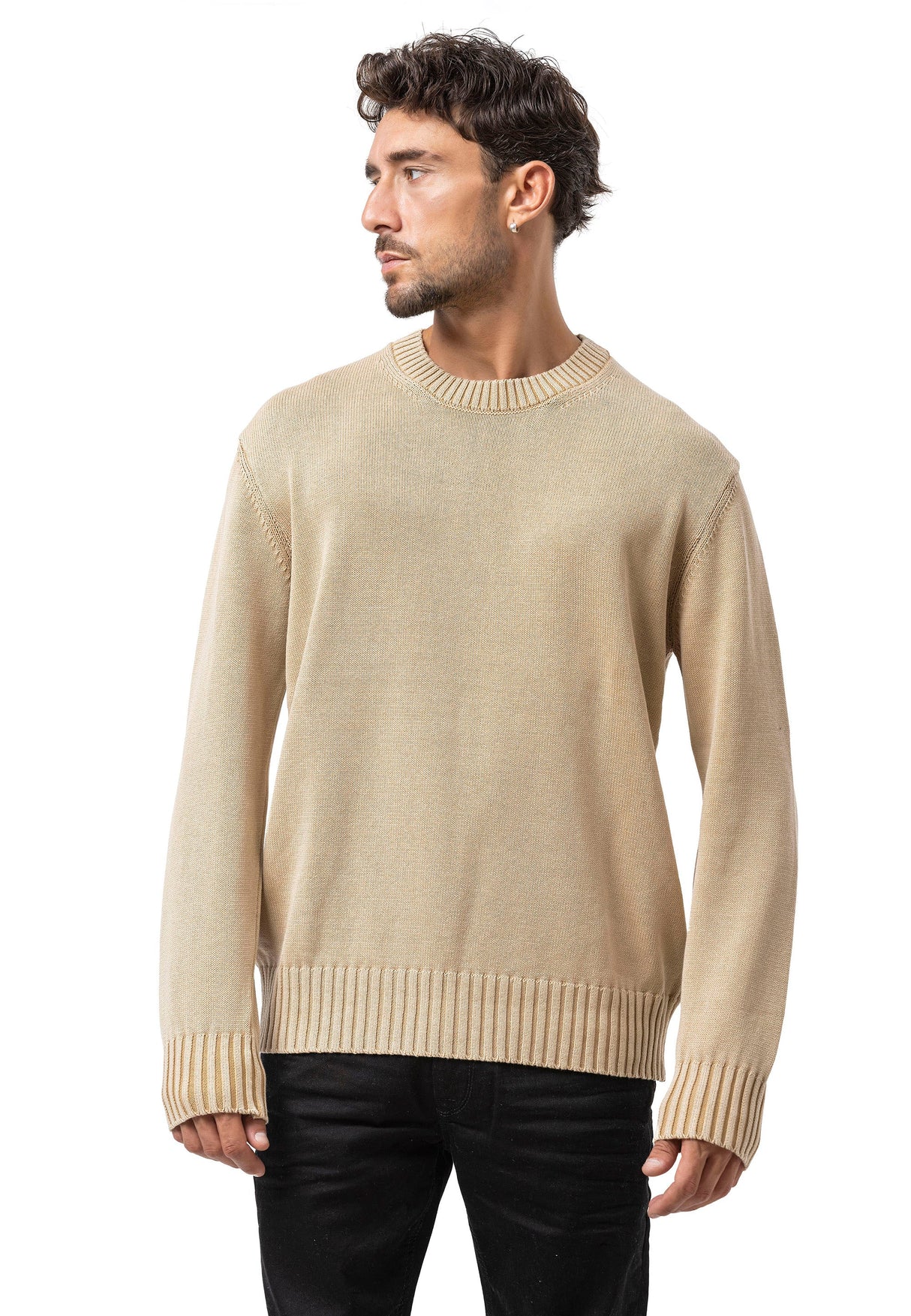 CP289 Men's Cotton Crew Neck Knit Sweater – Texture Meets Comfort