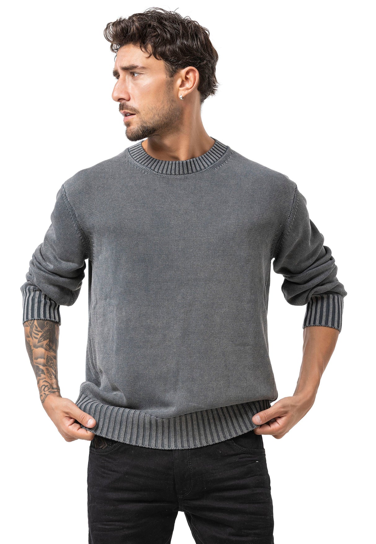 CP289 Men's Cotton Crew Neck Knit Sweater – Texture Meets Comfort