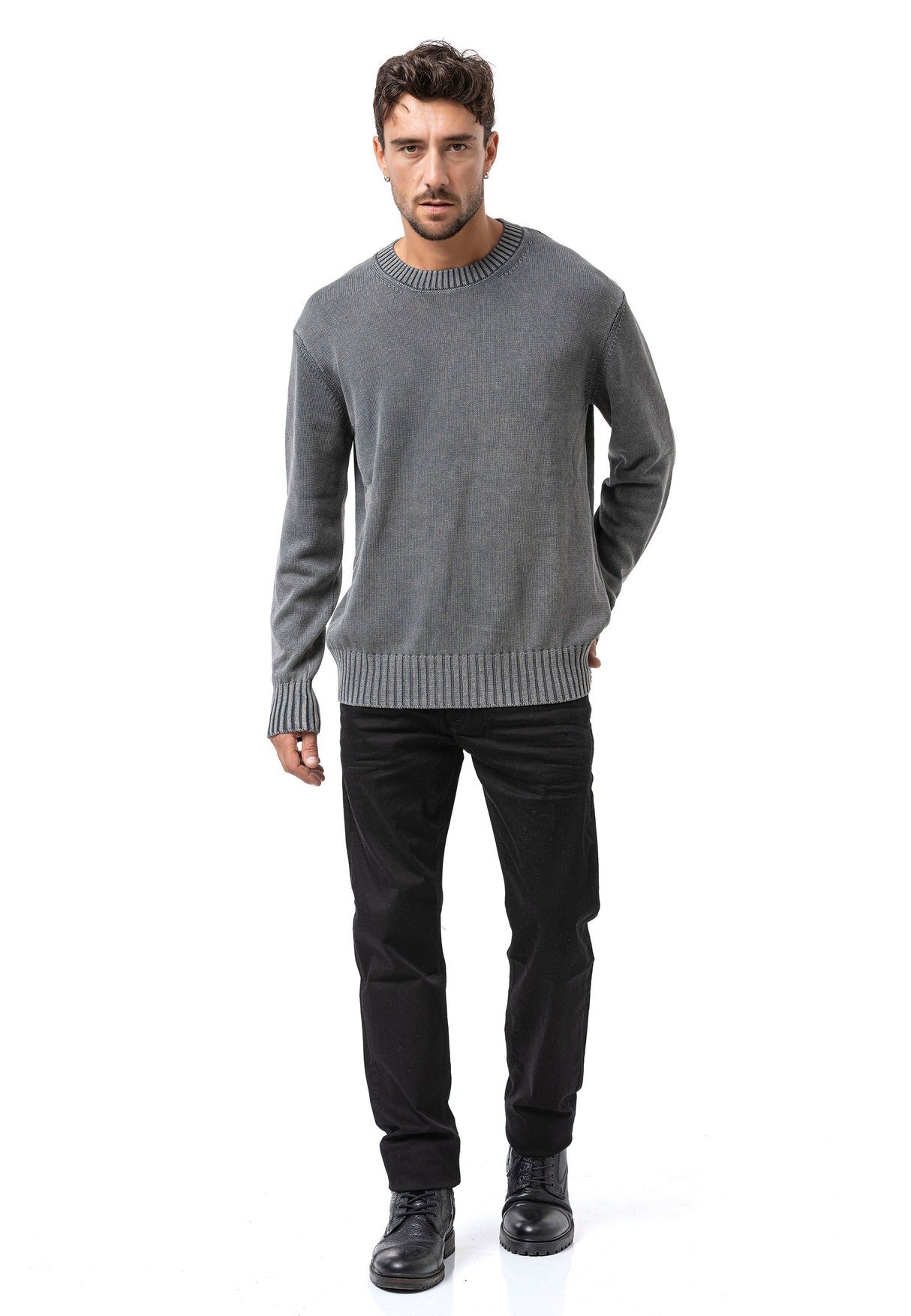CP289 Men's Cotton Crew Neck Knit Sweater – Texture Meets Comfort