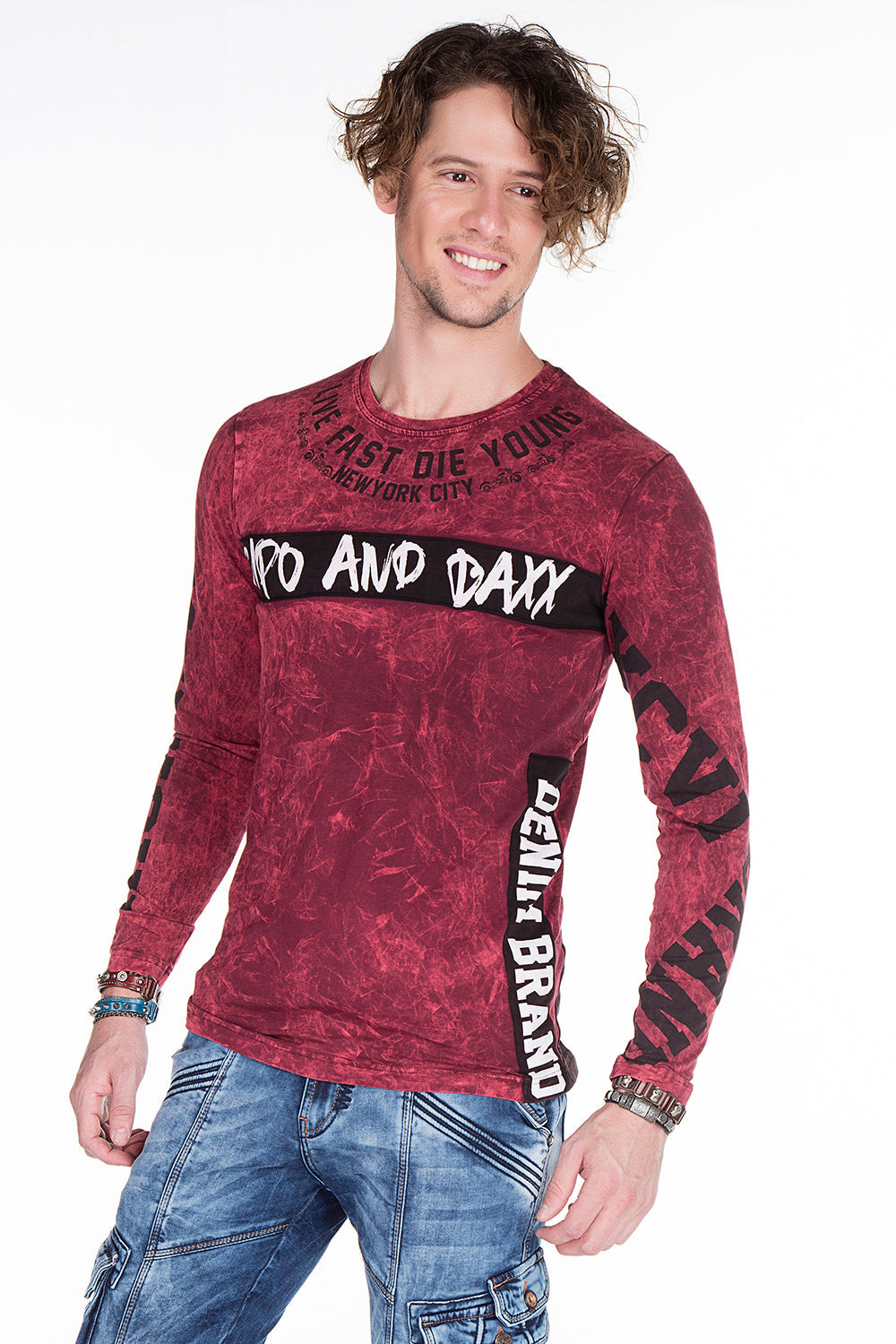 CL254 Men's Sweatshirt – Green Long Sleeve Pullover with Street Denim Print