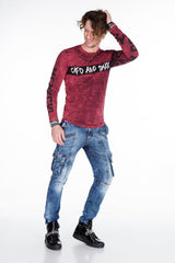 CL254 Men's Sweatshirt – Green Long Sleeve Pullover with Street Denim Print