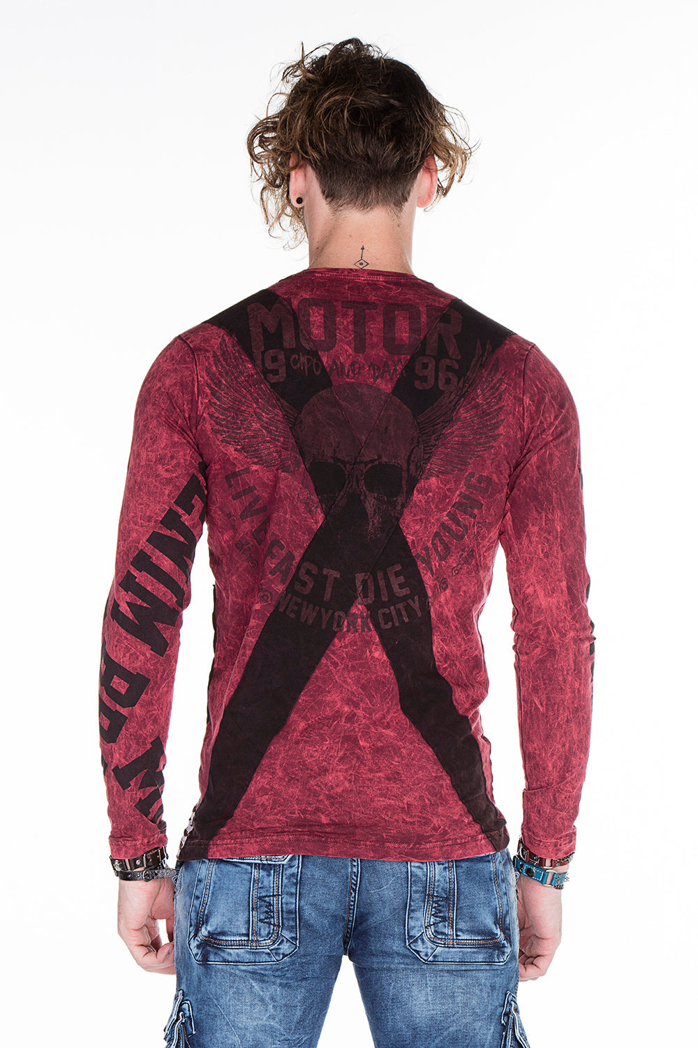 CL254 Men's Sweatshirt – Green Long Sleeve Pullover with Street Denim Print