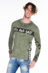 CL254 Men's Sweatshirt – Green Long Sleeve Pullover with Street Denim Print