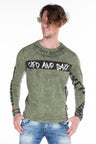 CL254 Men's Sweatshirt – Green Long Sleeve Pullover with Street Denim Print