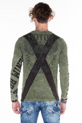 CL254 Men's Sweatshirt – Green Long Sleeve Pullover with Street Denim Print