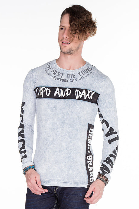 CL254 Men's Sweatshirt – Green Long Sleeve Pullover with Street Denim Print
