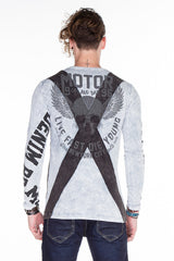 CL254 Men's Sweatshirt – Green Long Sleeve Pullover with Street Denim Print