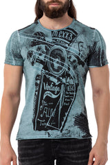 CT704 Men's T-shirt with vintage car print and used wash
