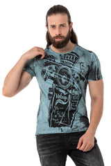 CT704 Men's T-shirt with vintage car print and used wash
