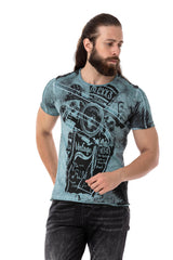CT704 Men's T-shirt with vintage car print and used wash