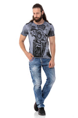 CT704 Men's T-shirt with vintage car print and used wash