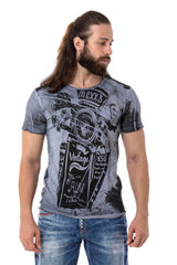 CT704 Men's T-shirt with vintage car print and used wash