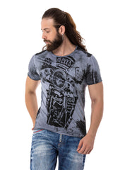 CT704 Men's T-shirt with vintage car print and used wash